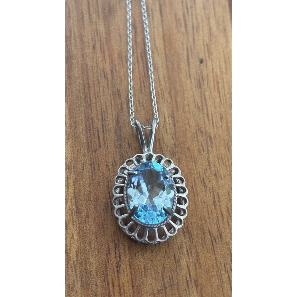 BBJ Blue Topaz Pendant Sterling Silver Necklace 18-20"
